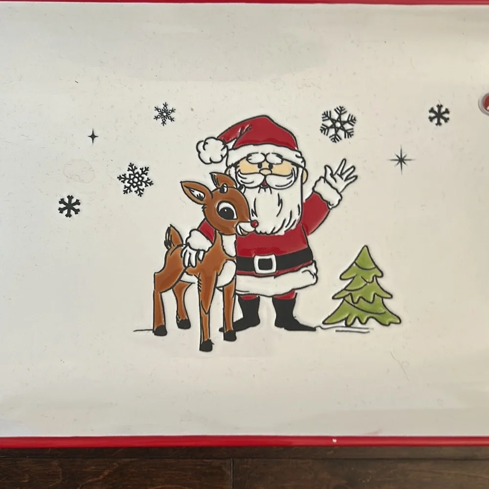 Set Of 2 Rudolph the Red Nose Reindeer and Santa Dinner Platter New - Picture 2 of 2